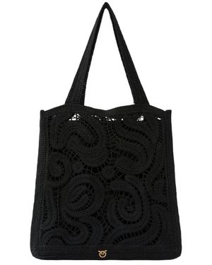 Pinko Tassen ,Zwart ,Nylon Shopper Crochet Geometrico