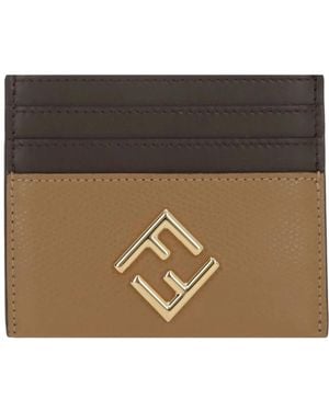 Fendi Accessoires ,Bruin ,Leer Ff Diamonds Kaarthouder - Naturel