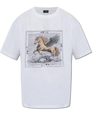 Etro Tops ,Wit ,Katoen Pegasus Print T-Shirt - Blauw