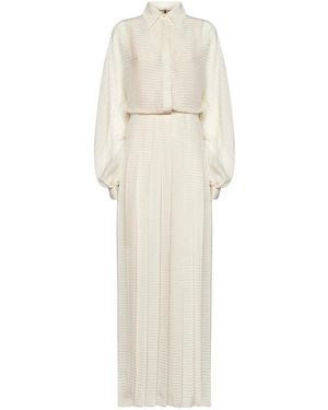 Fendi Kleedjes ,Wit ,Leer Plissé Shirtjurk - Naturel