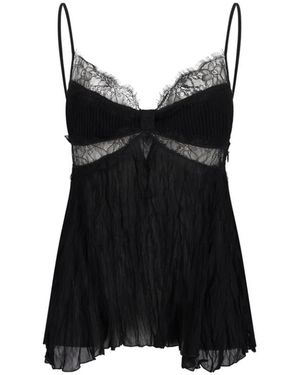 Blumarine Nachtkleding ,Zwart ,Georgette Lace Panels V-Neck Top