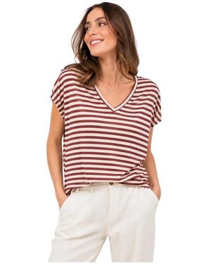Dixie Tops ,Veelkleurig ,Gestreepte V-Hals T-Shirt - Rood