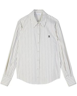 Patrizia Pepe Slim-Fit Poplin Streep Shirt - Wit