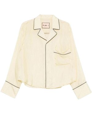Plan C Overhemden ,Leer Gestreepte Blouse Met Biesjes - Naturel