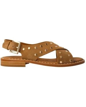 Calce Leder Sandale Mit Goldenen Nieten - Braun