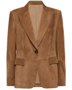 Brunello Cucinelli Elegante giacca in pelle - Marrone