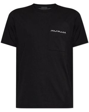 Moncler Tops ,Zwart ,Katoen Katoenen Jersey T-Shirt Met Borstzak