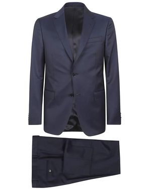 ZEGNA Kostuums ,Blauw ,Leer Enkelrijig Getailleerd Pak