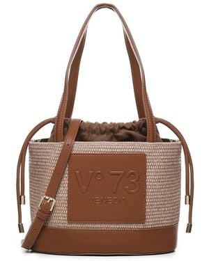 V73 Strohkorb-Tasche Mit Kordelverschluss - Braun