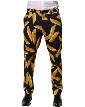 Dolce & Gabbana Pasta Print Silk Trousers - Black