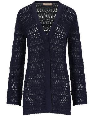 Twinset Perforierter V-Ausschnitt Cardigan - Blau