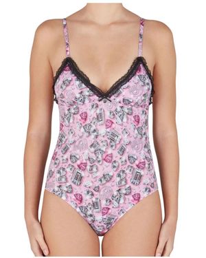 Chiara Ferragni Body Met Gemmenprint En Zwart Kanten Detail - Paars