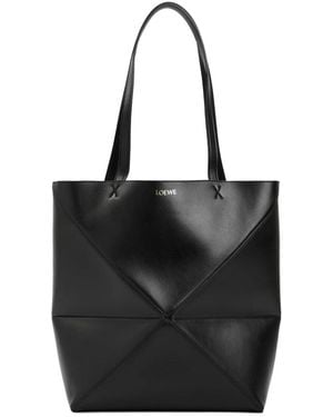 Loewe Zwart Leren Puzzle Fold Medium Tote