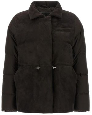 Kiton Jassen ,Bruin ,Suède High Neck Down Jacket - Zwart