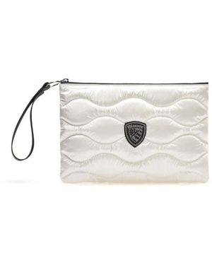 Blauer Wave Puffer Stoff Clutch Mit Strass Logo - Weiß