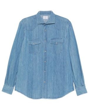 Mazzarelli Overhemden ,Blauw ,Katoen Canvas Texana Bl2