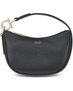 Ferragamo Elegante Schwarze Leder Umhängetasche