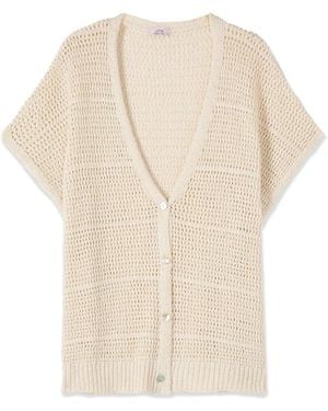 Oltre Kurzärmeliger Durchbrochener Cardigan - Natur