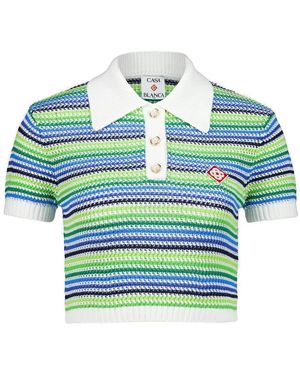 CASABLANCA Gestreiftes Crochet Polo Shirt - Blau