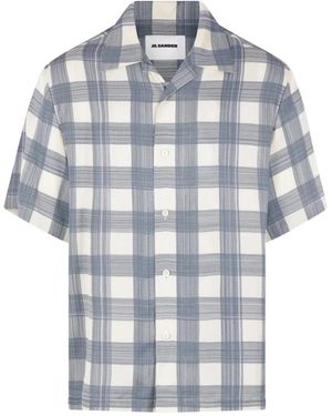 Jil Sander Overhemden ,Blauw ,Boxy Fit Short Sleeve Check Shirt
