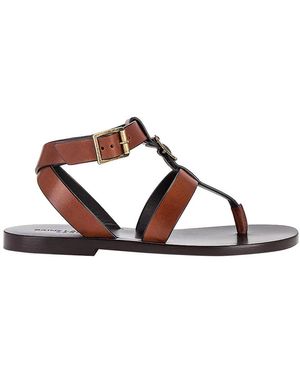 Saint Laurent Stijlvolle Leren Enkelband Sandalen - Bruin