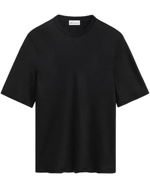 Ami Paris Tops ,Zwart ,Satijn T-Shirt Met Korte Mouwen En Satijnen Ribboord