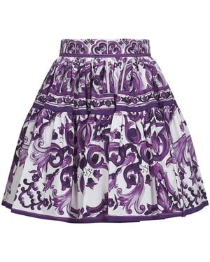 Dolce & Gabbana Kurzer Popeline-Rock Mit Majolika-Print - Lila