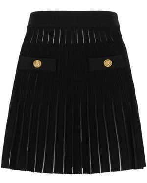 Balmain Plissé Gebreide Minirok - Zwart
