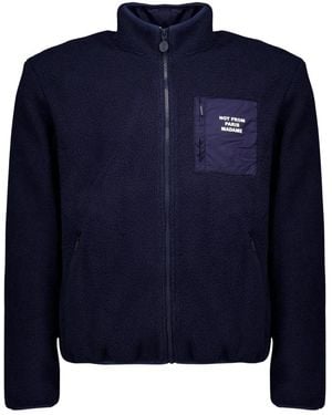 Drole de Monsieur Fitness ,Blauw ,Polyester Slogan Zipped Sherpa Jas