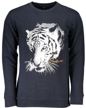 Roberto Cavalli Blauer pullover mit langen ärmeln und druck