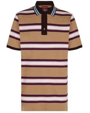 Gucci Gestreiftes Baumwoll-Poloshirt Mit Geripptem Kragen - Braun