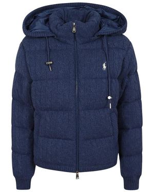 Ralph Lauren Jassen ,Blauw ,Wol Cable-Knit Gewatteerd Jas