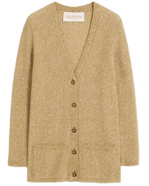 Valentino Truien & Vesten ,Geel ,Polyester Metallic Gebreide V-Hals Cardigan - Naturel
