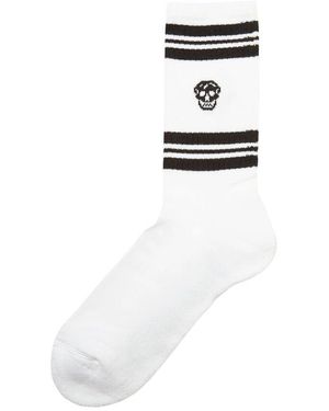McQueen Totenkopf Streifen Baumwollsocken - Weiß