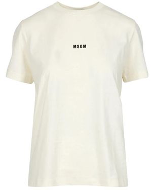 MSGM Beiges Baumwoll-T-Shirt Mit Logo - Weiß