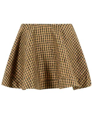 Ganni Rokken ,Bruin ,Katoen Crinkled Check Mini Circle Rok - Naturel