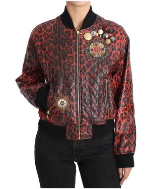 Dolce & Gabbana Rood Leren Jack Met Luipaardknoop