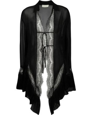 Blumarine Overhemden ,Zwart ,Kanten Blouse Met Ruches