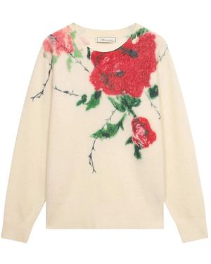 Blumarine Truien & Vesten ,Veelkleurig ,Wol Geribbelde Wollen Trui Van Kasjmier Met Print - Wit