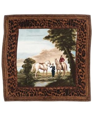 Ralph Lauren Accessoires ,Veelkleurig ,Zijden Sjaal Met Panoramische Print - Bruin