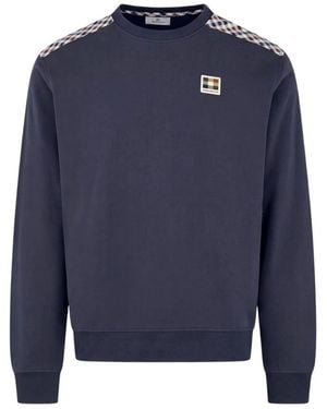 Aquascutum Check Shoulder Crewneck Fleece Sweatshirt - Blauw