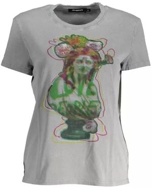Desigual Camiseta De Algodón Gris Estampada Elegante, Mujer, Talla
