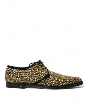 Dolce & Gabbana Elegante Goud Zwart Suède Derby Schoenen - Bruin