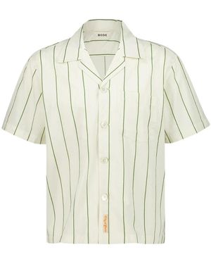 Bode Overhemden ,Wit ,Katoen Celery Stripe Korte Mouw Katoenen Shirt - Naturel