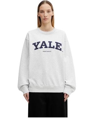 Sporty & Rich Hoodies & Sweatvesten ,Grijs ,Katoen Yale Ivy Crewneck Sweatshirt - Wit