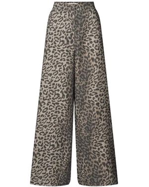 Rabens Saloner Broeken ,Bruin ,Katoen Luipaardprint Wijde Pijpen Broek - Grijs