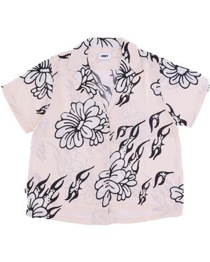 Obey Overhemden ,Veelkleurig ,Flamin Flowers Korte Mouw Shirt - Roze