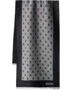 Moschino Accessoires ,Veelkleurig ,Wol Sjaal Met Monogrampatroon En Logoprint - Grijs