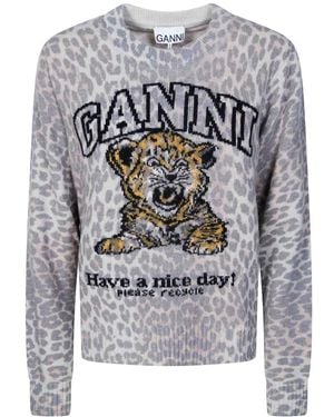 Ganni Round-Neck Knitwear - Grey