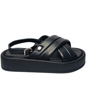 Pollini Schoenen ,Zwart ,Leer Platte Sandalen - Blauw